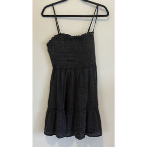 ANTHROPOLOGIE MARISOL GAUZE SQUARE NECK SMOCKED STRAPLESS MINI DRESS BLACK MED